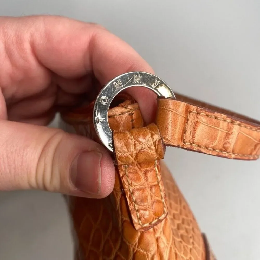 Tommy Hilfiger Faux Vegan Alligator Leather Orange Purse Bag Zipper Close Small